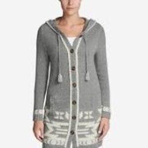 Eddie Bauer Womens XL Button Down Mount Houghton Sweat Coat Geomtric Aztec Knit